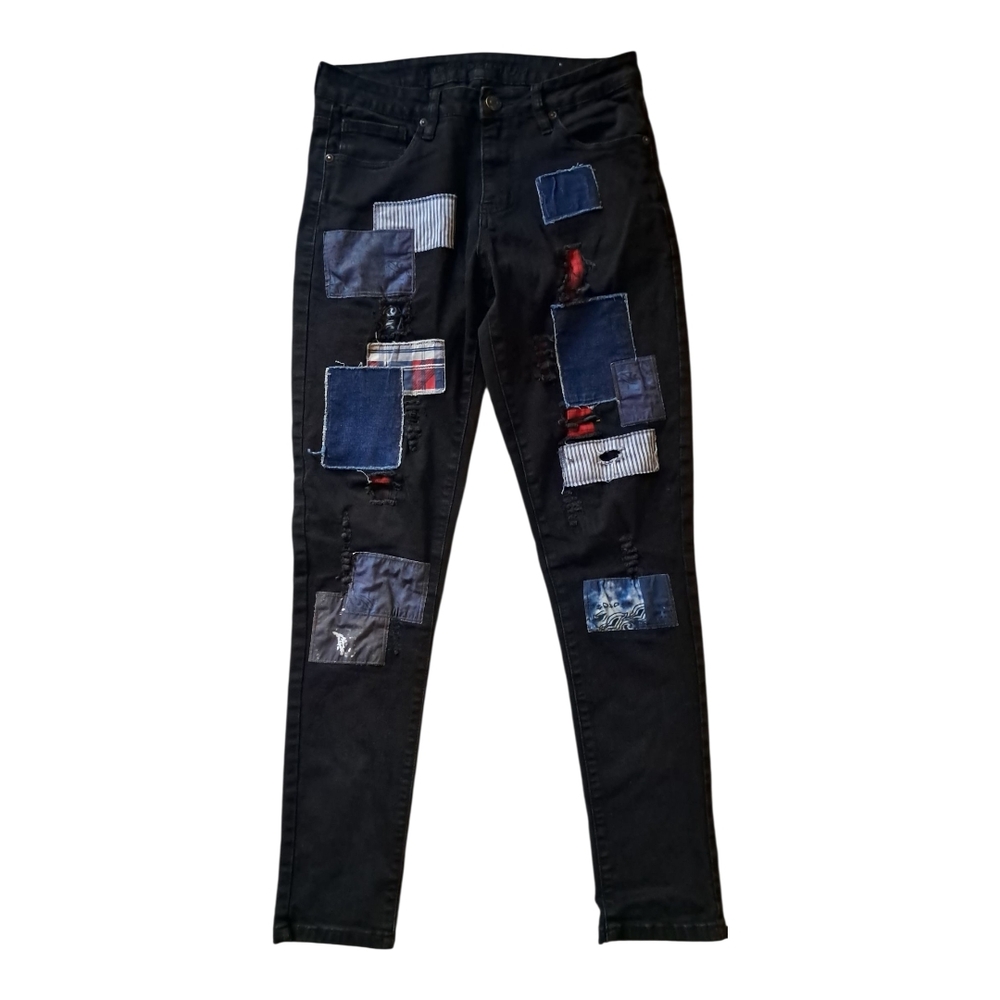 Rue 21 Premium Mens Black Patched Slim Jeans